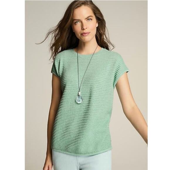 J. Jill Wearever Textured Short-Sleeve Pullover size XL mint green ribbed boho - Picture 11 of 11